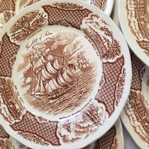 ❗Vintage Staffordshire Brown and White Ship Dinner Plate Set of 6❗